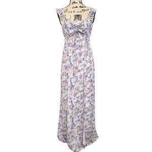 Lulus Floral Maxi Dress M Ruffled Cutout Coquette Wedding Guest Tie Front
